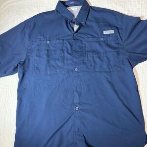 Columbia Men's Tamiami PFG Navy Short-Sleeve Button-Up Fishing Shirt Medium